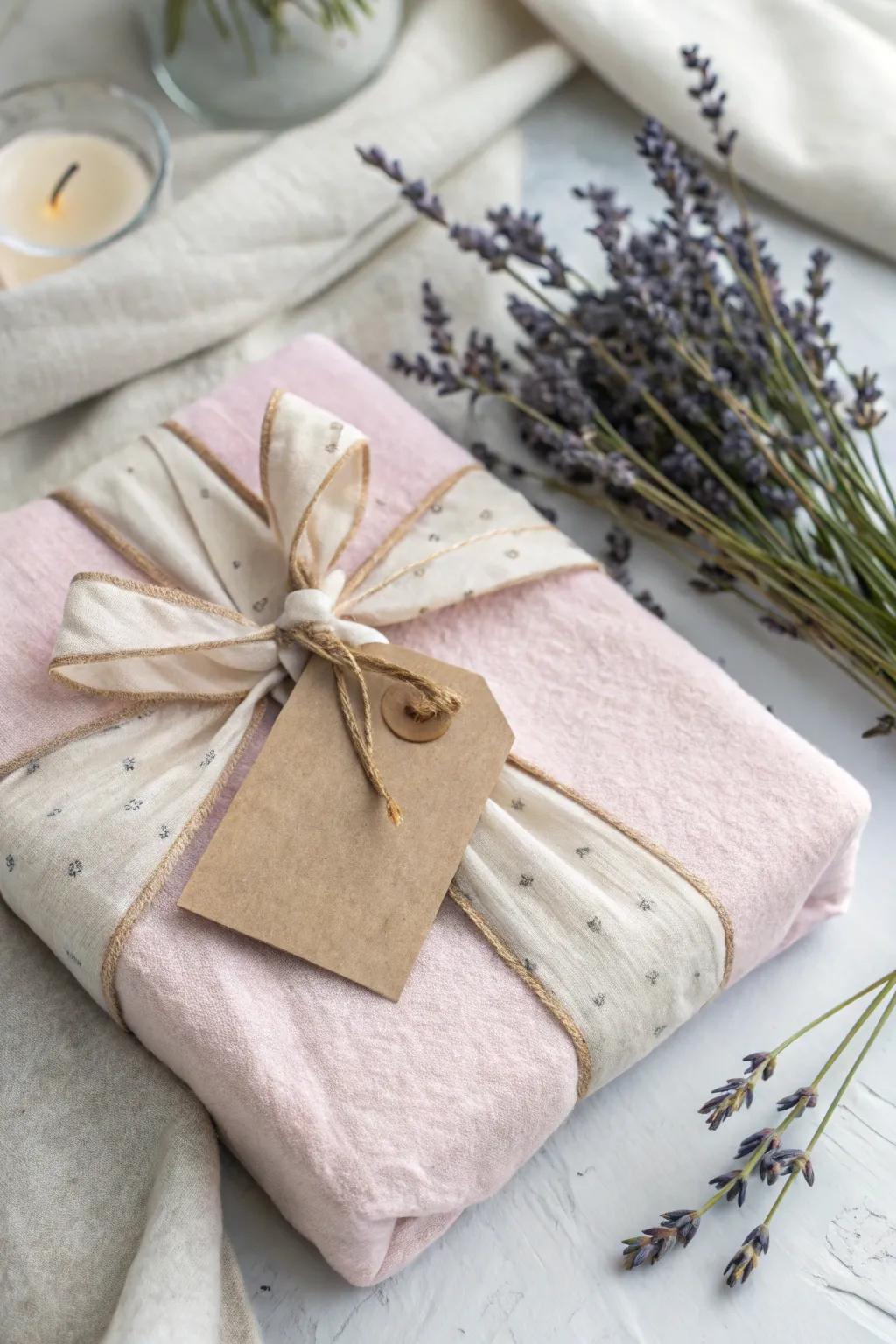 Engage the senses with a beautifully fashioned baby shower gift presentation that merges delicate felt and crinkled paper for an enchanting encounter.