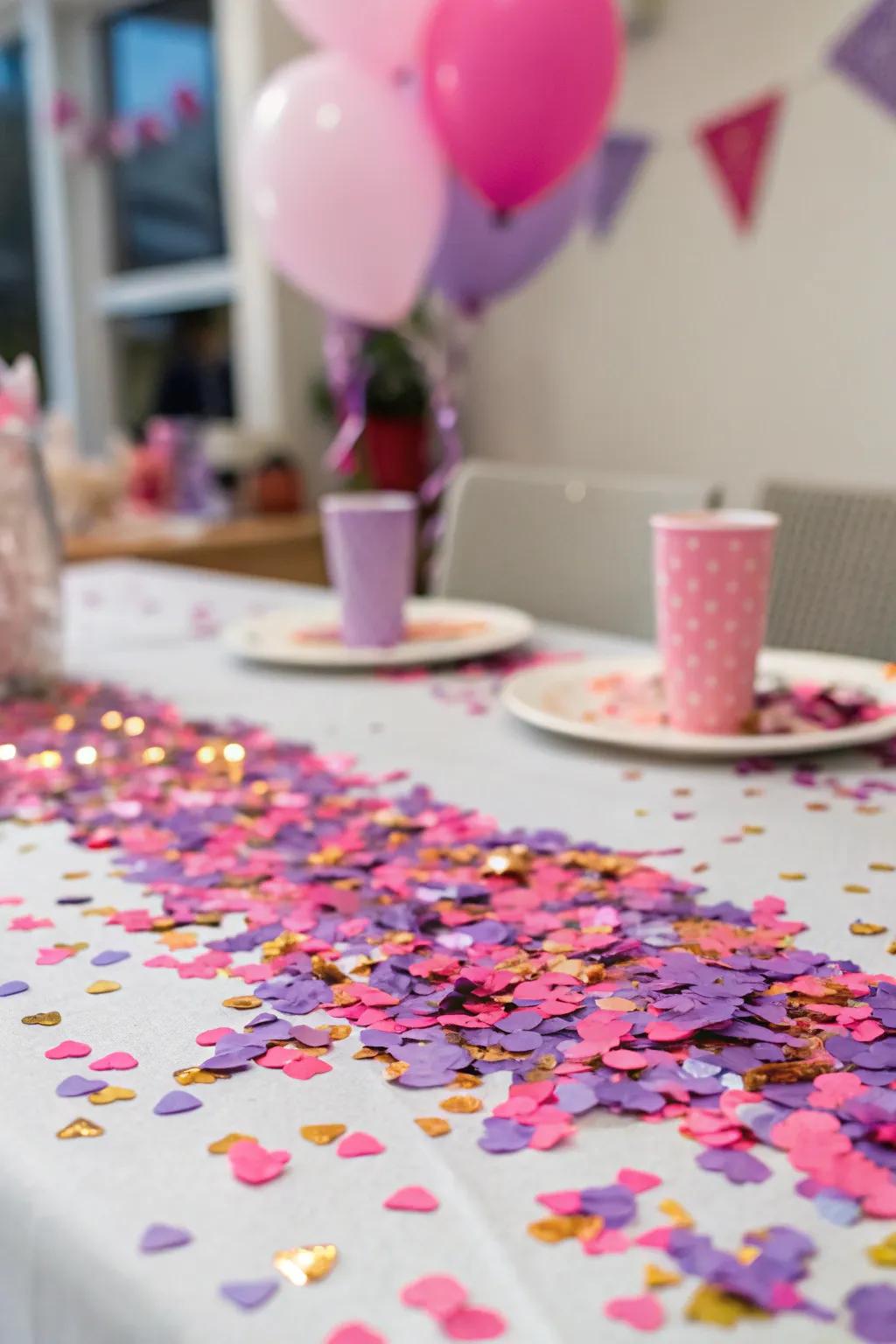 Playful confetti sprinkled across a table.