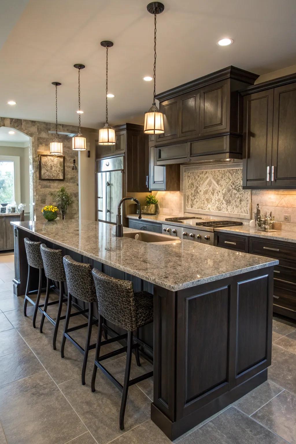 Island integration creates a unified kitchen design.