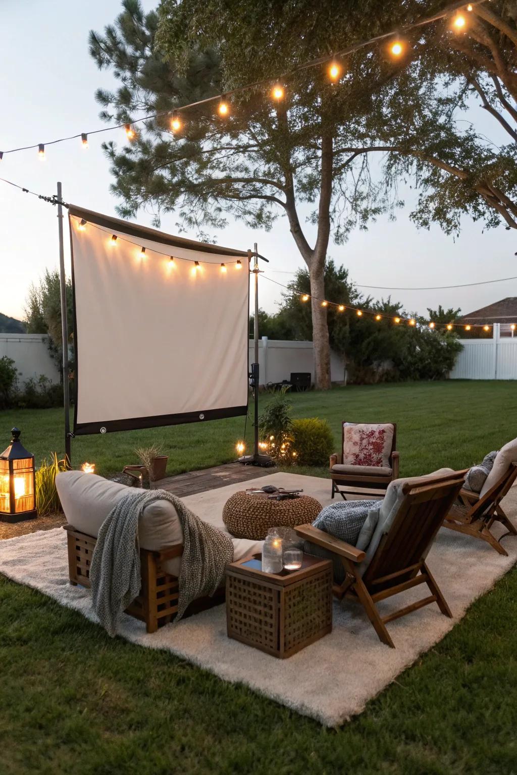 An outdoor movie screen infuses a cinematic spirit into your evening.