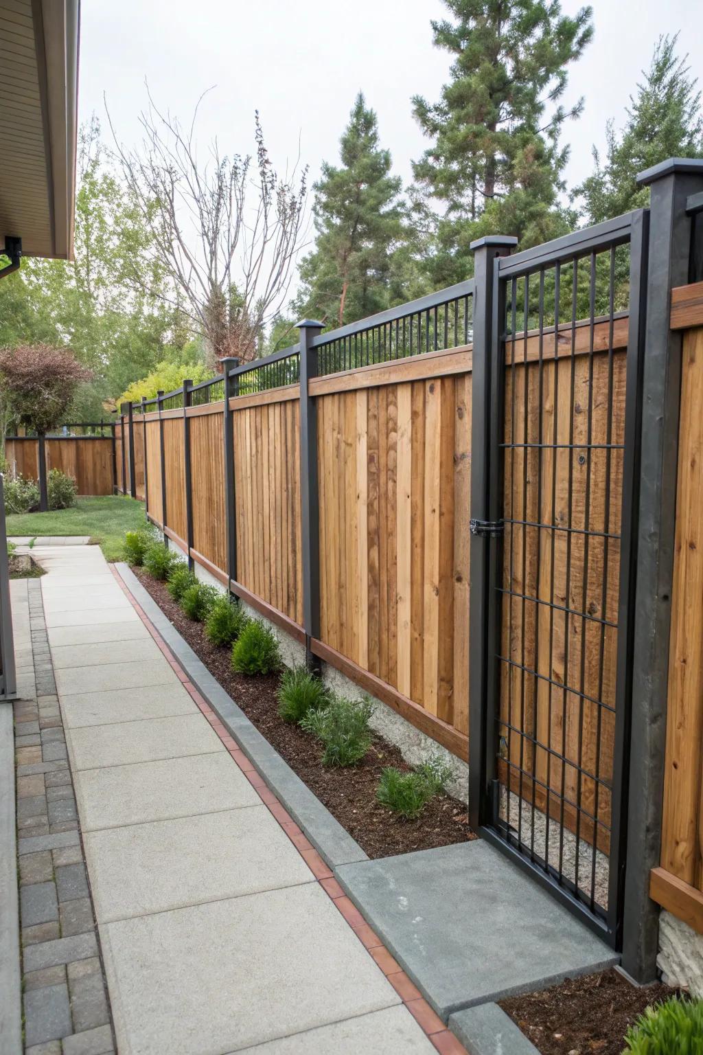 Blending timber and metal produces a uniquely textured perimeter.