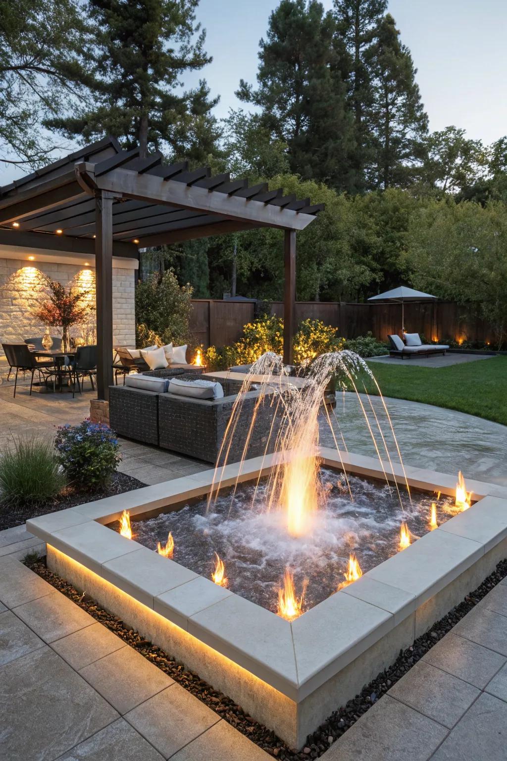 Experience the captivating contrast of conflagration and water in your garden design.