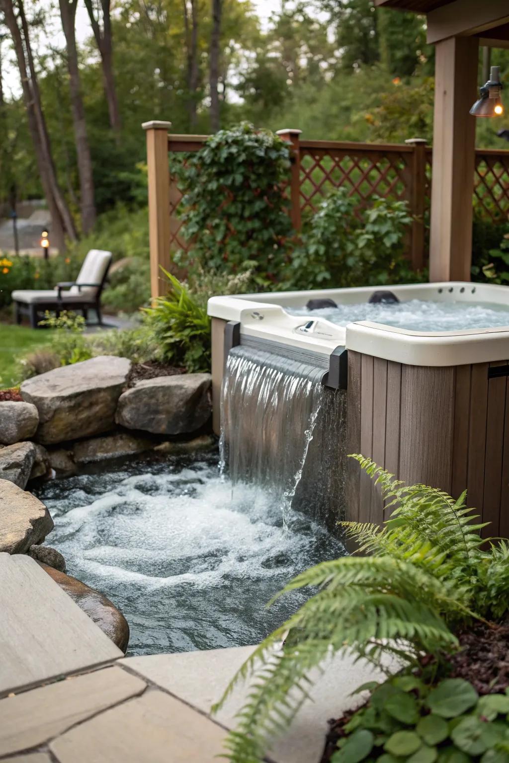 A water feature adds serenity and an extra layer of privacy to your spa area.