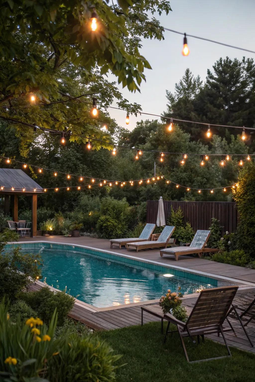 A snug pool zone lit up with ambient lighting.