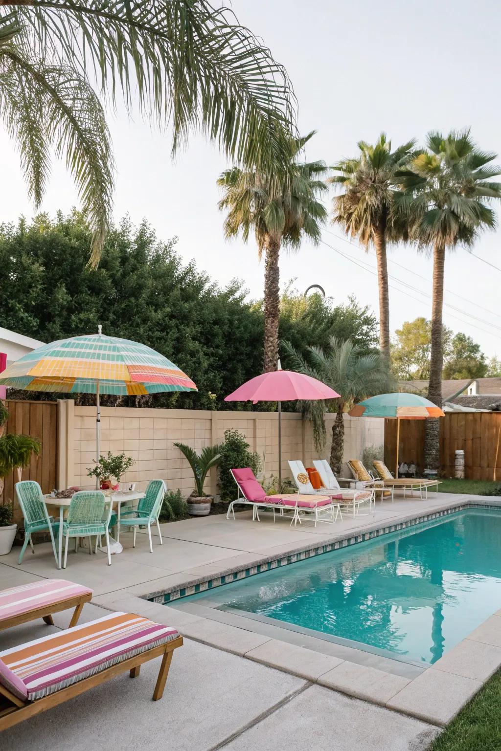 Hue harmony enhances the natural beauty of this poolside oasis.