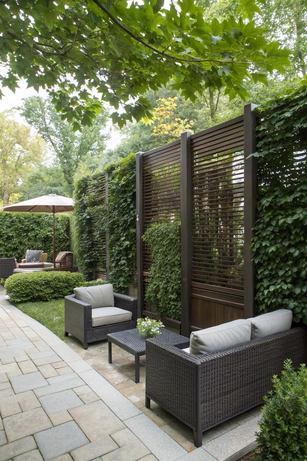 Privacy dividers craft a secluded retreat.