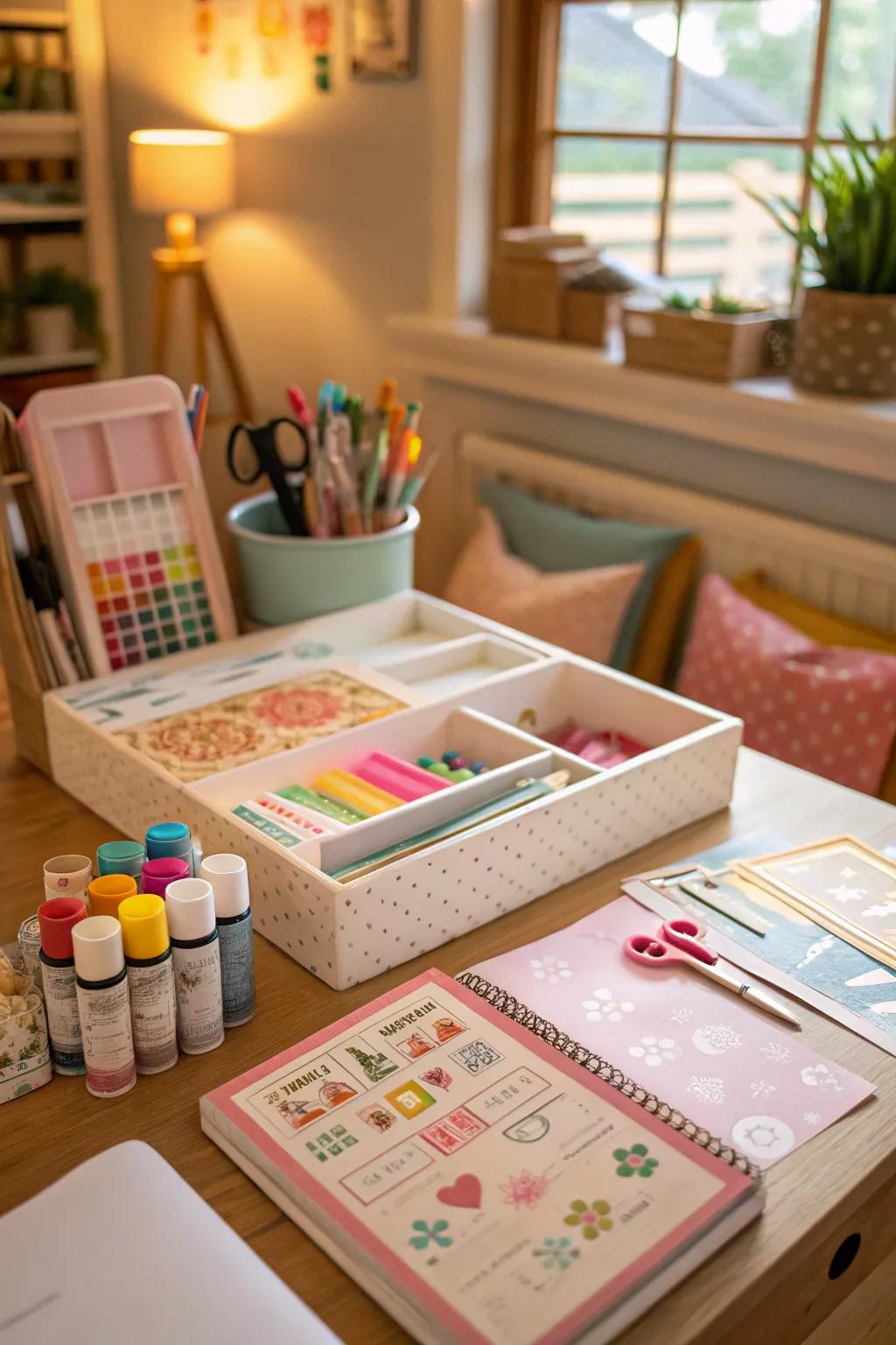 A creative do-it-yourself craft station for party guests.