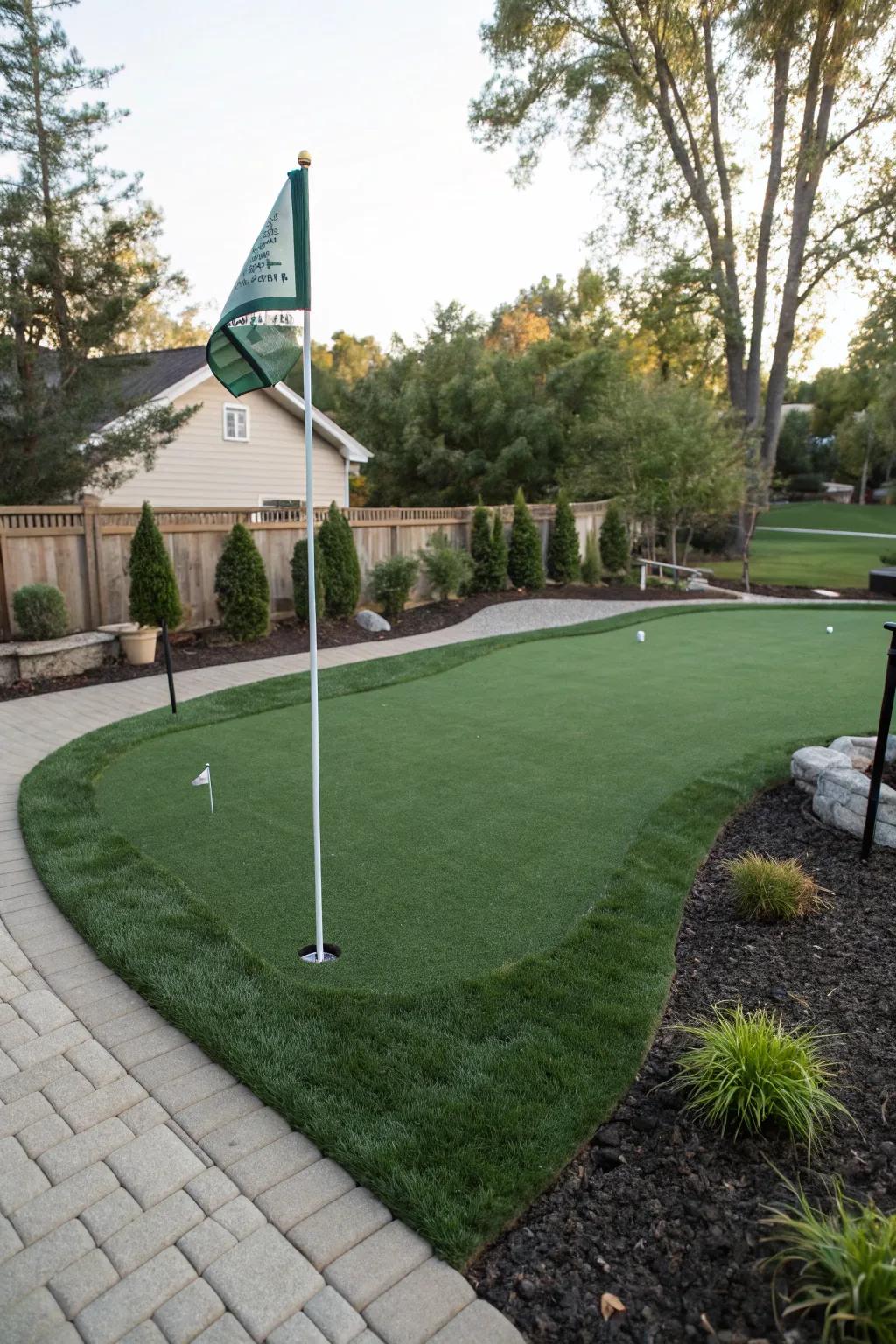 A backyard putting green designed for golf enthusiasts.