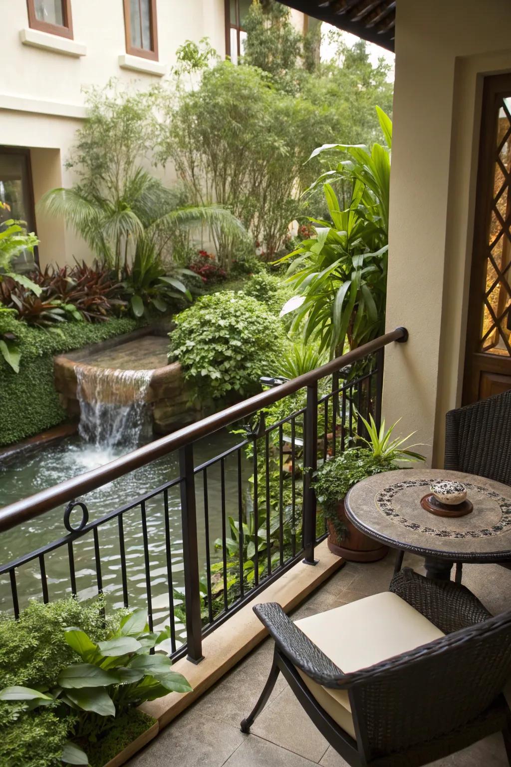 A water feature adds a calming, tranquil touch to your balcony.