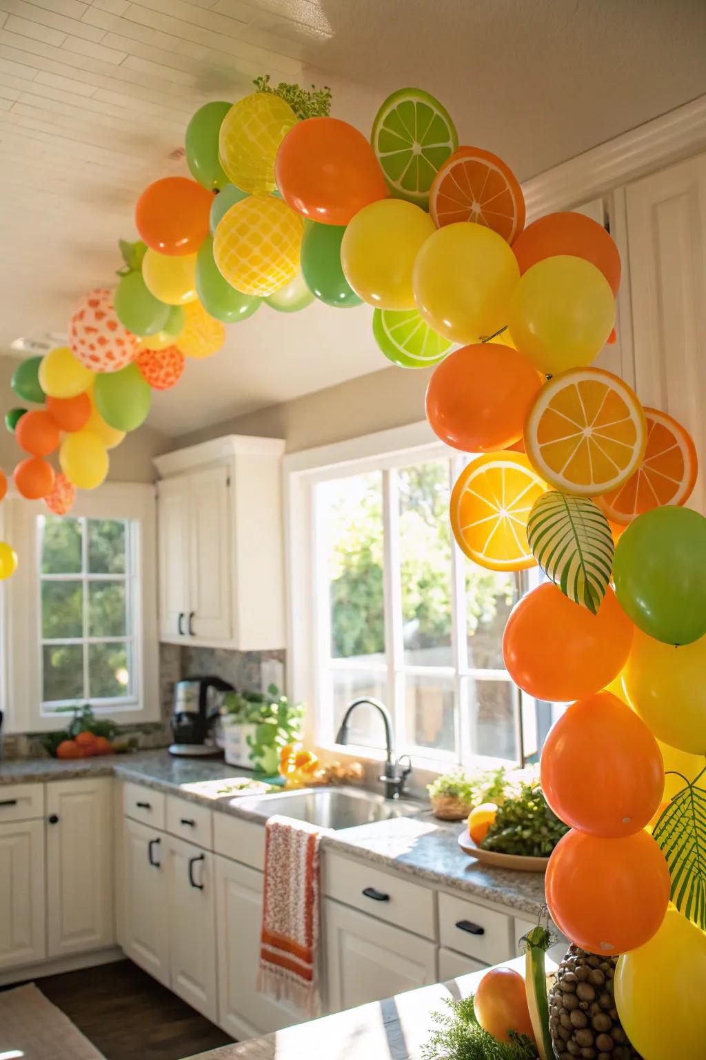 A citrus balloon garland for a refreshing vibe.