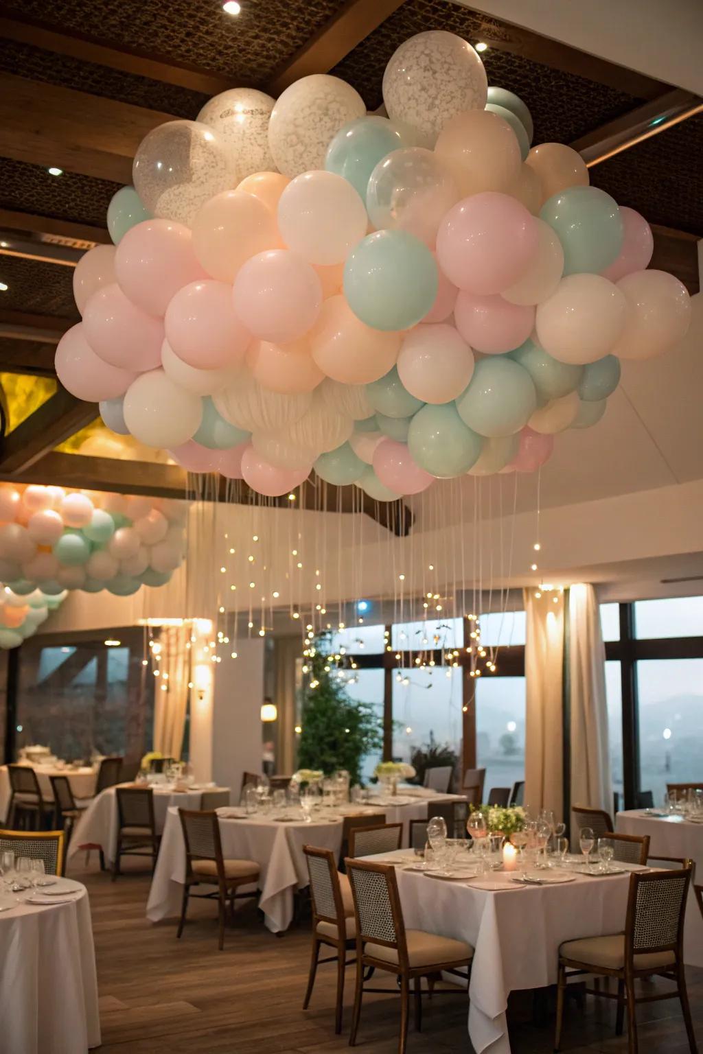 Balloon clouds add a dreamy, ethereal effect.