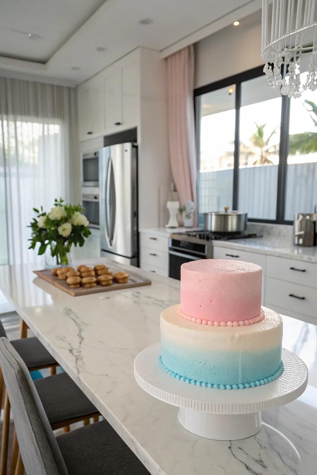 A pastel gradient cake with a gentle transition of colors.