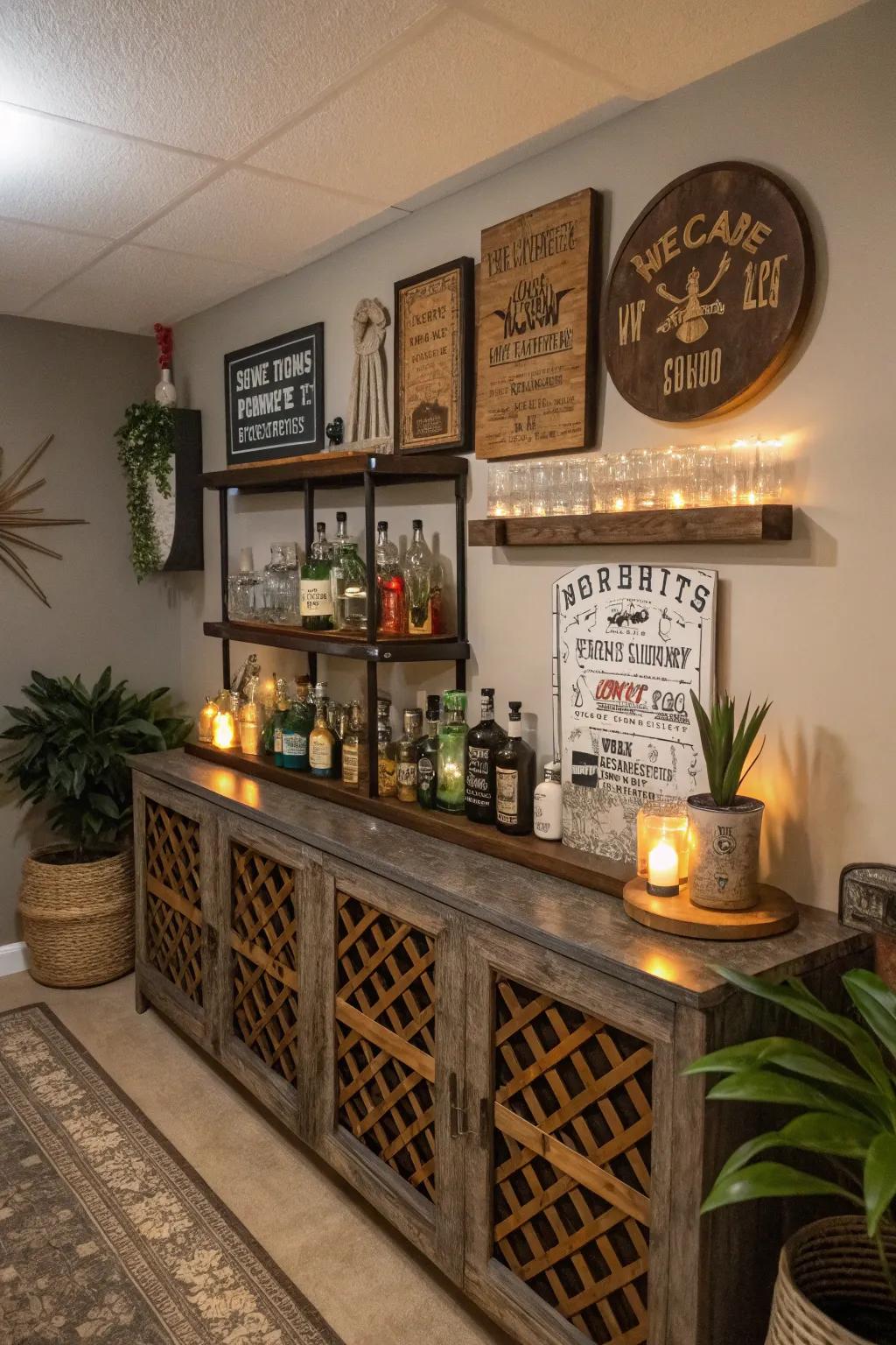 Personalized touches for a unique home bar.