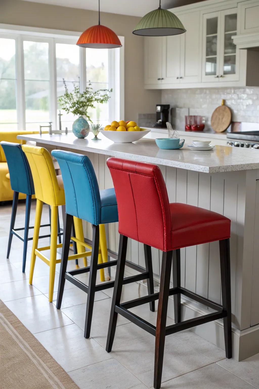 Statement bar stools sporting backs, thus producing a bold visual proclamation.