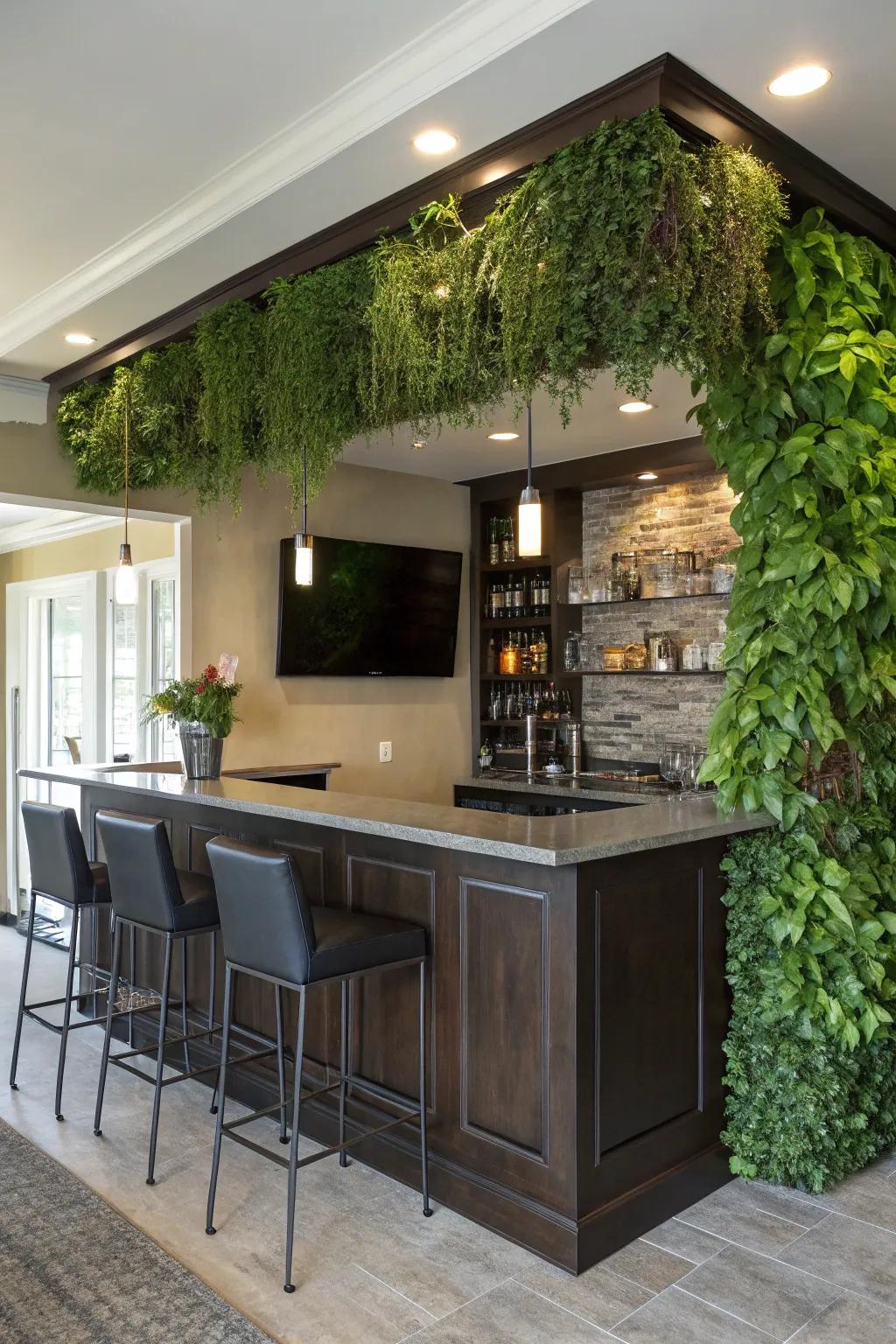 A living wall adds a refreshing natural detail to your bar area.