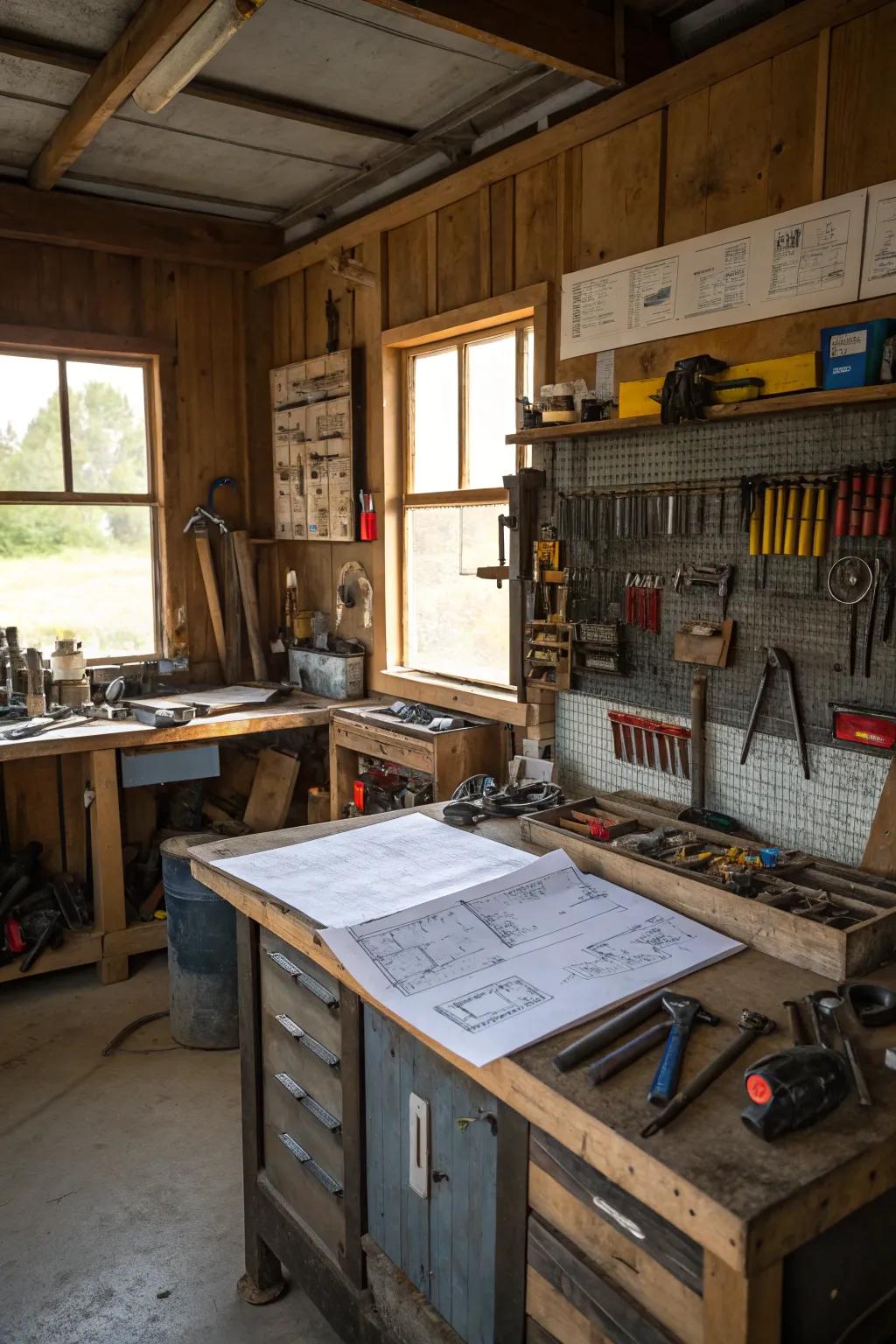 A saved hobby area wakes up making in this barn garage.