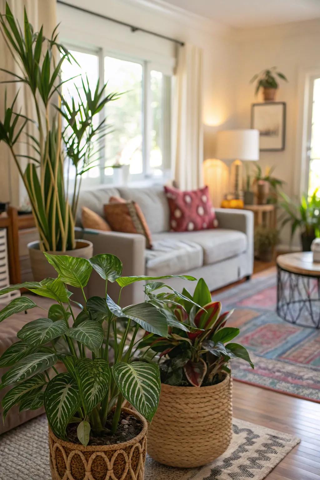 Indoor plants improve the room's all-natural charm