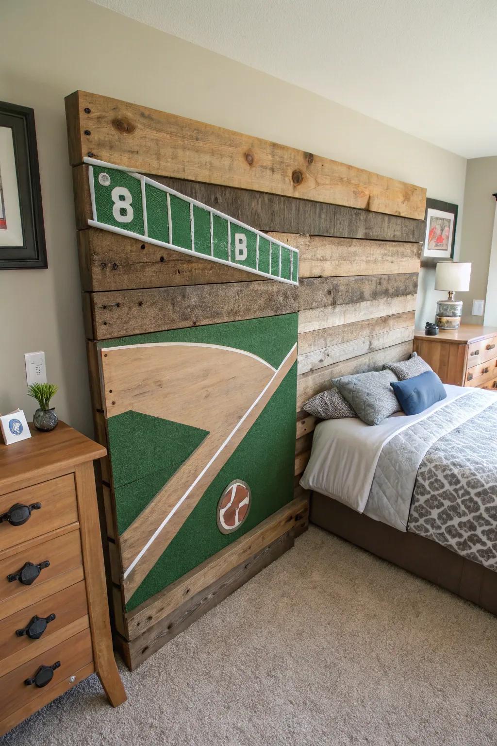 Add personal charm with a DIY baseball headboard.