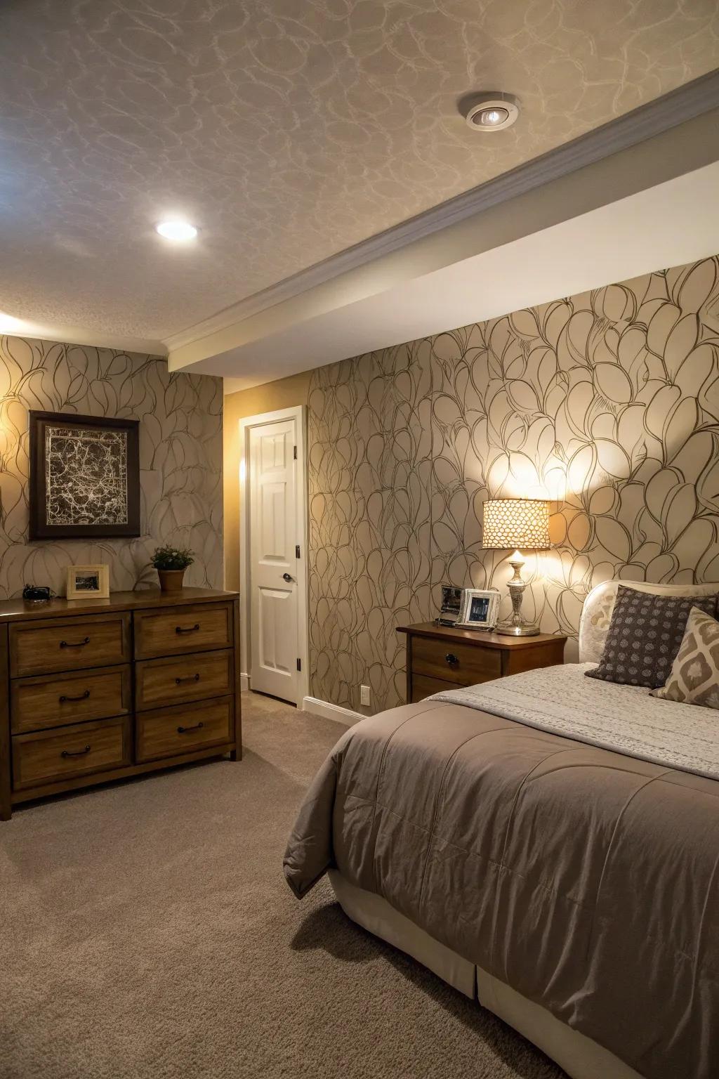 Accent walls can introduce depth and character to bedrooms devoid of windows.