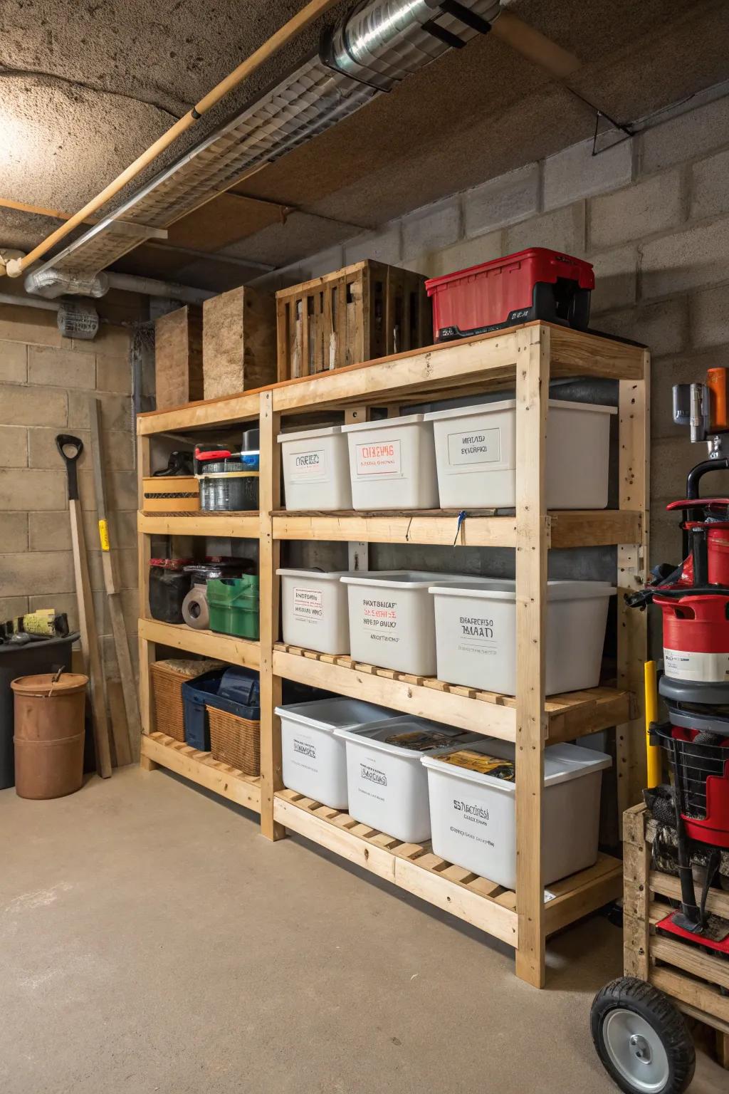 DIY pallet shelving is an affordable and rustic storage option.