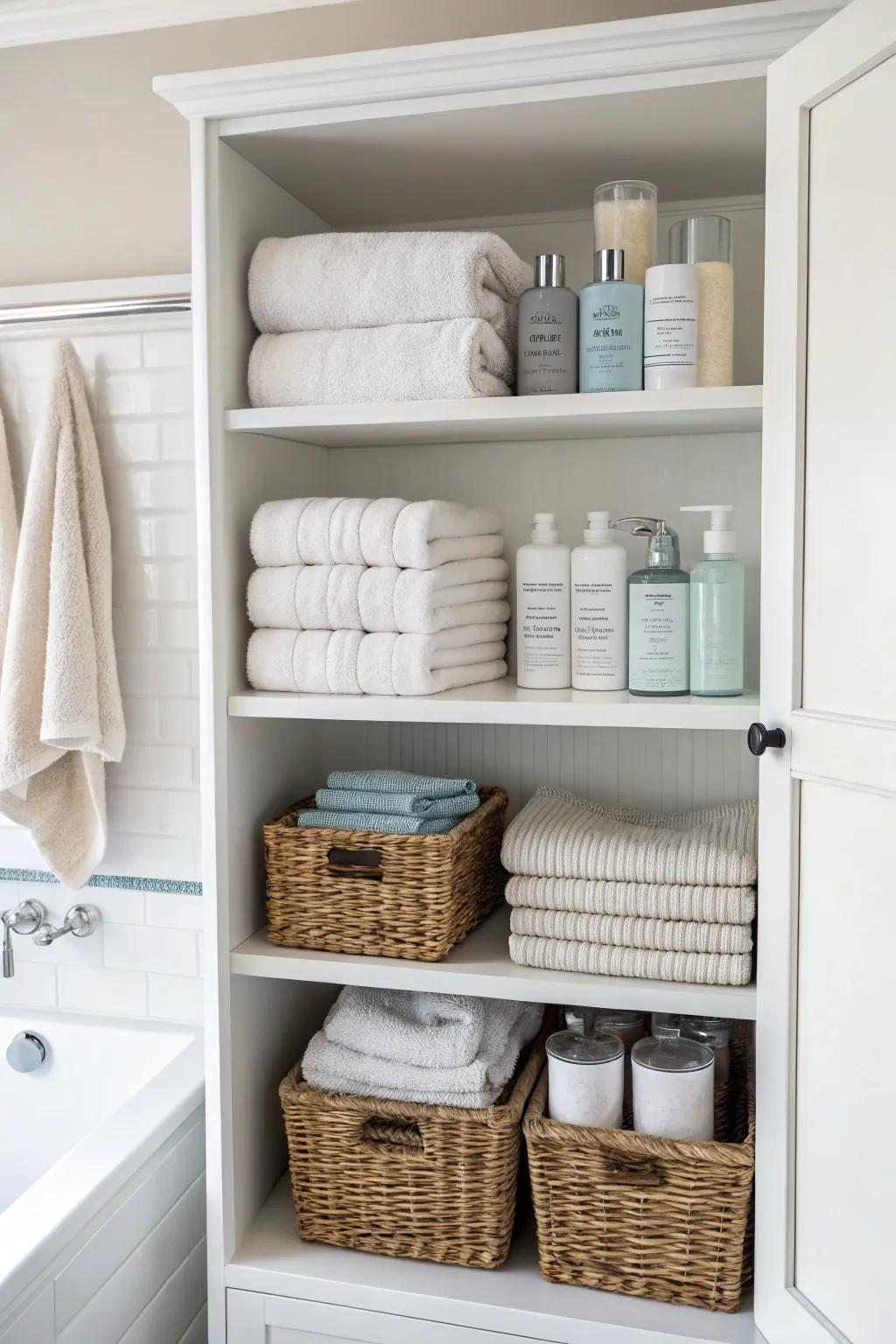 Neat displays can lift the look of your bathroom.