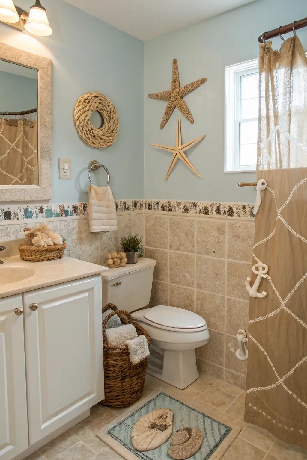 Reach a cohesive effect by keeping up consistent bathroom themes.