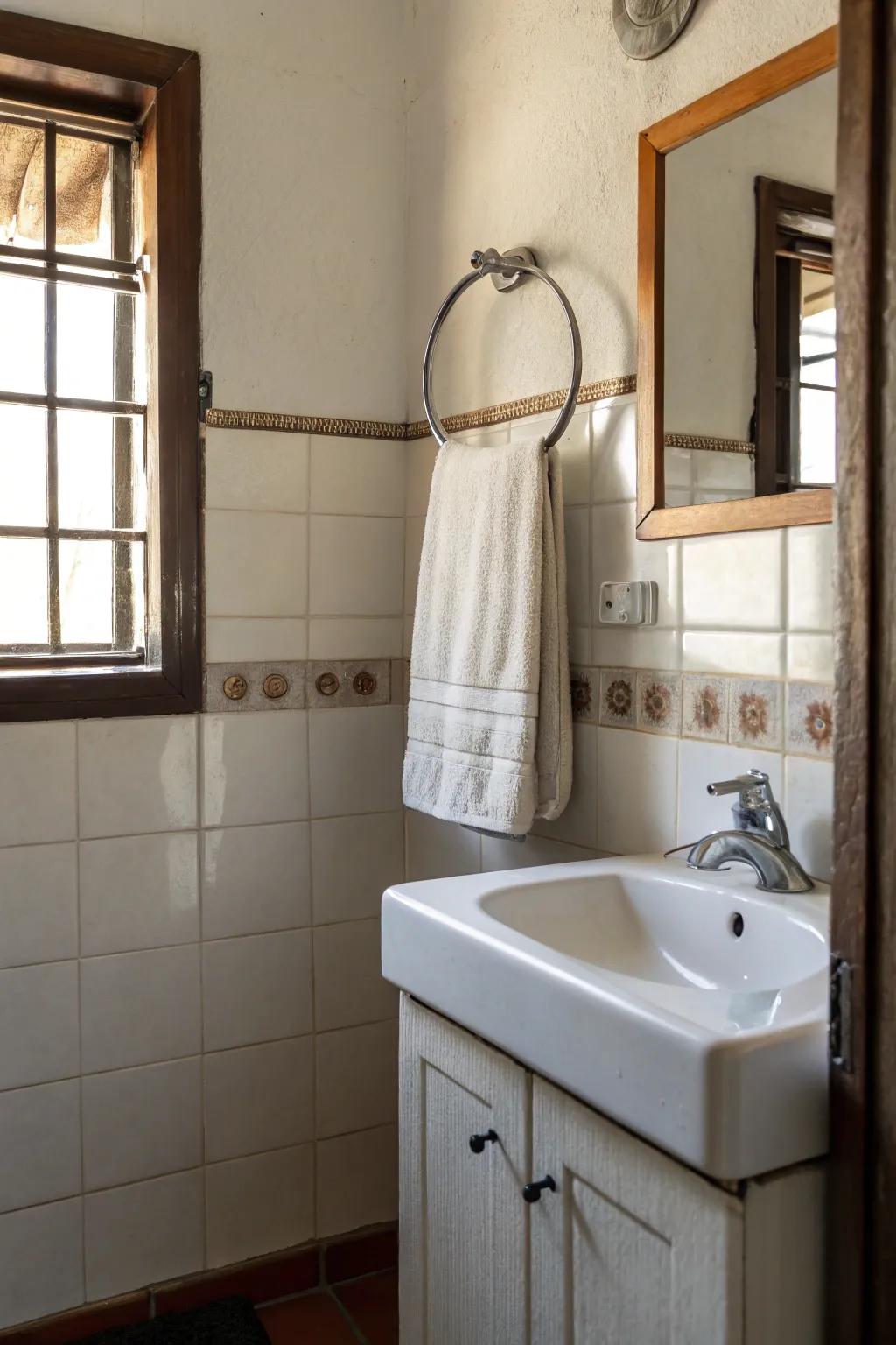 Maximize area with a compact towel ring for your hand towels.