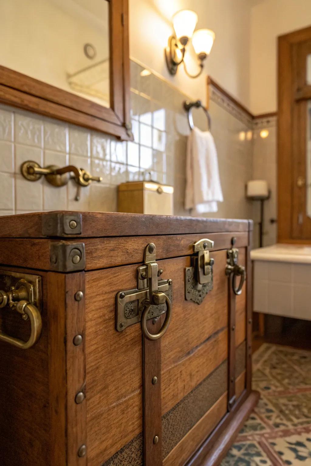 Vintage golden finish latches bring vintage charm to any vanity.