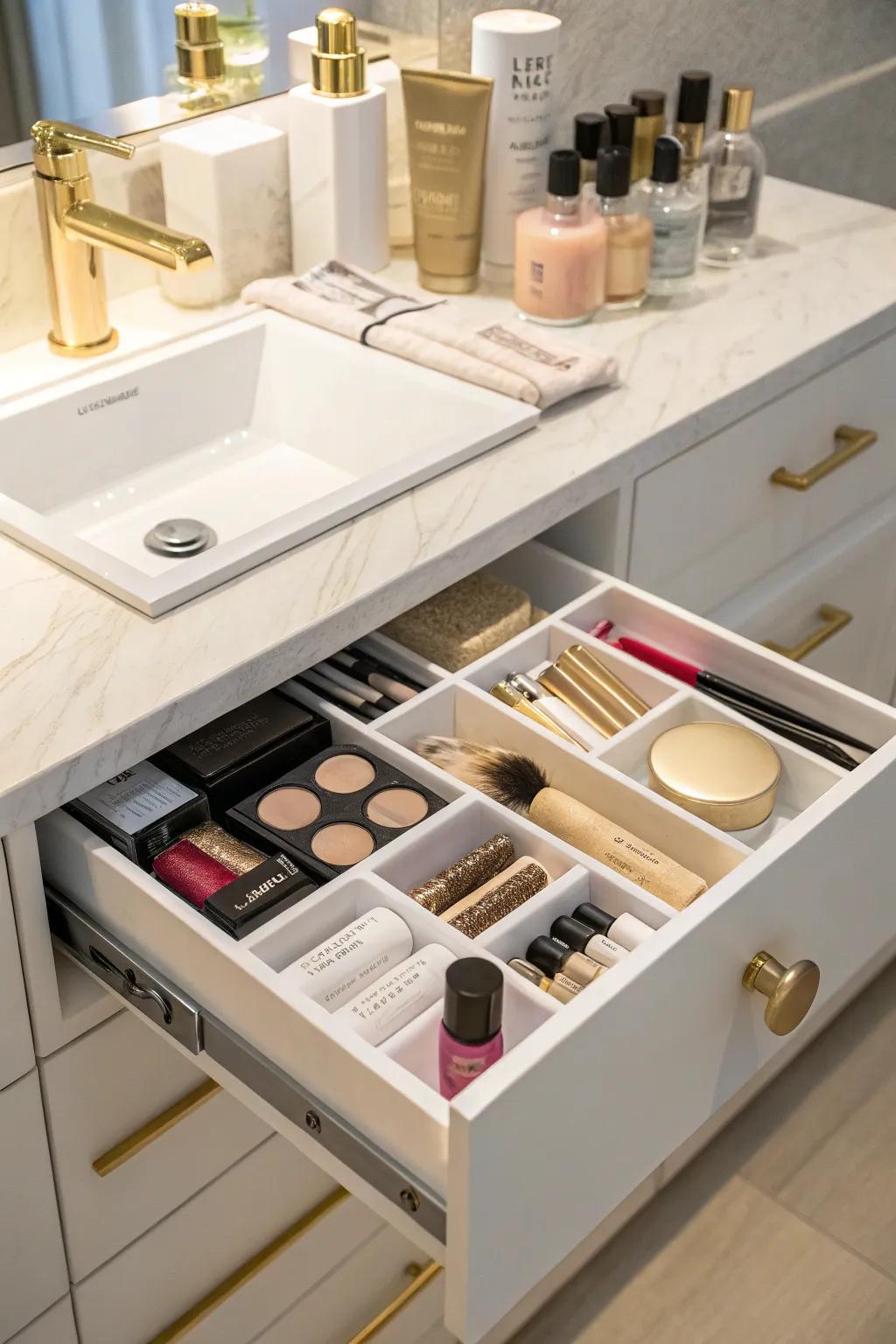 Modular systems enable personalized drawer organization.
