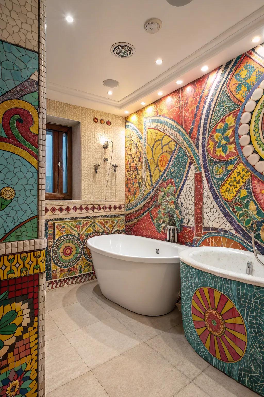 Turn your bathtub into a masterpiece with artistic mosaic tile details.