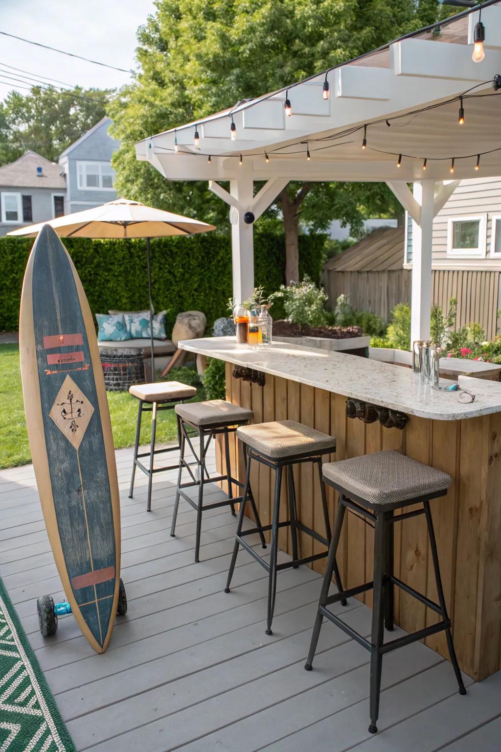An outdoor bar adds a touch of fun to your backyard.