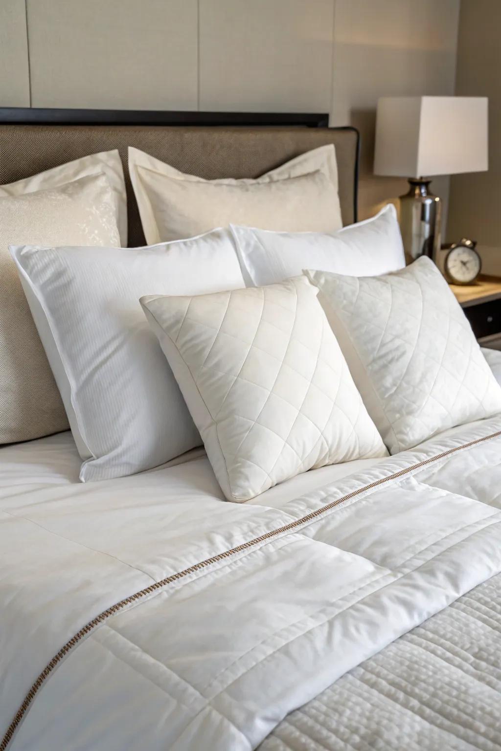 Accept minimalist beauty through a simplified pillow display.