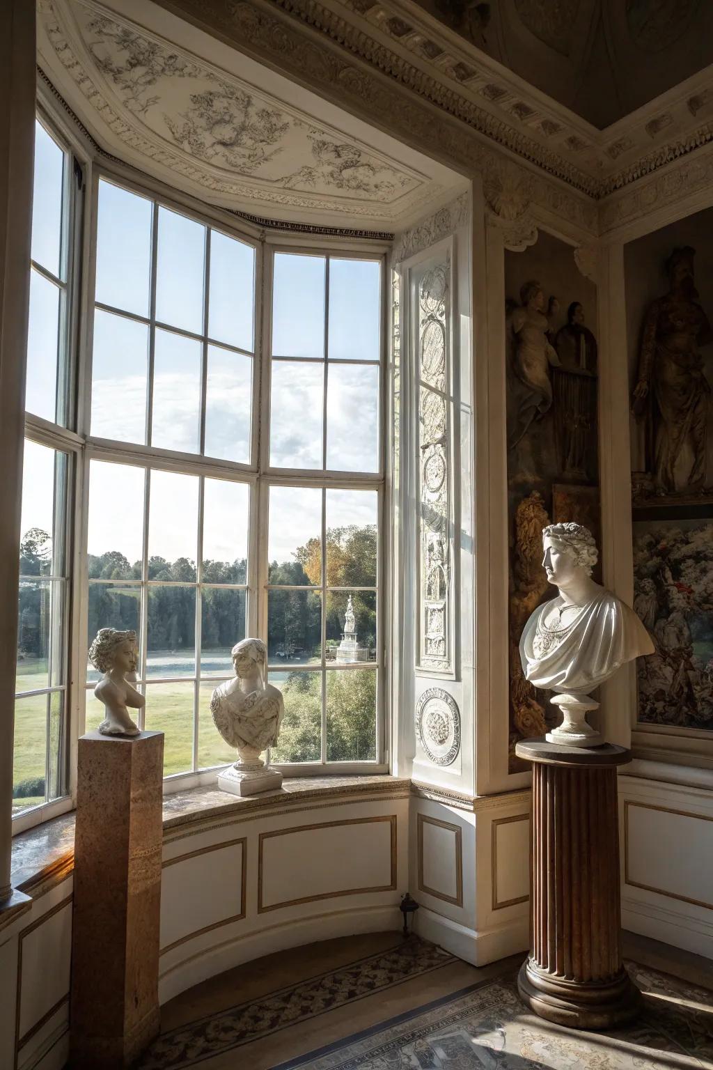 Showcase your art collection in a stylish bay window gallery.