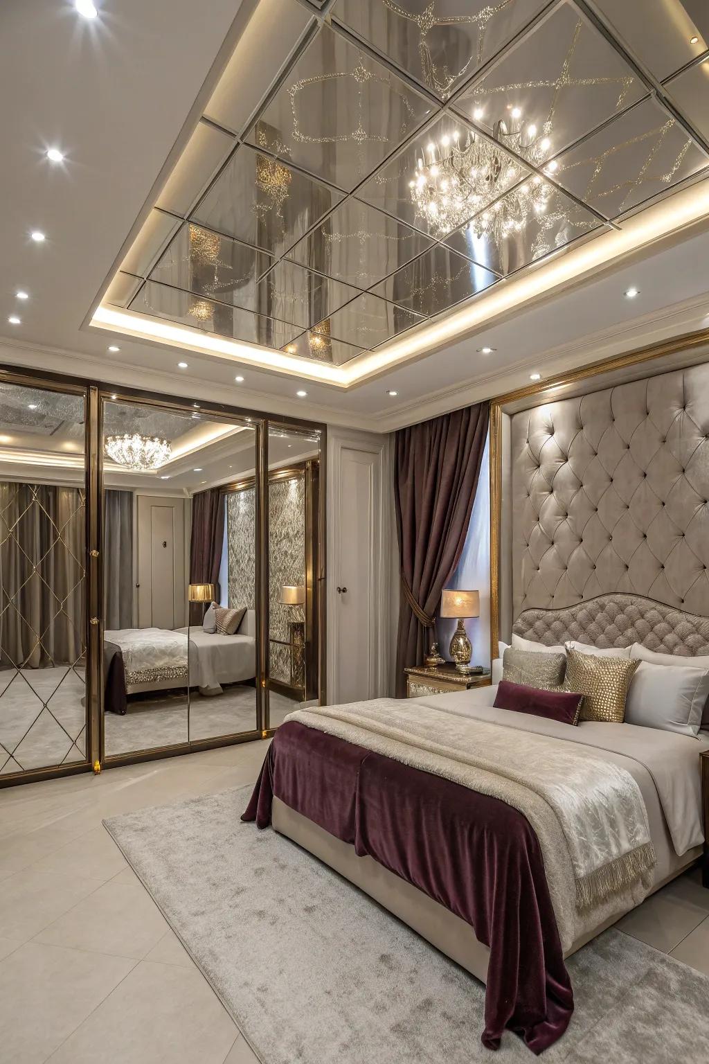Mirrored ceiling panels add glamour.