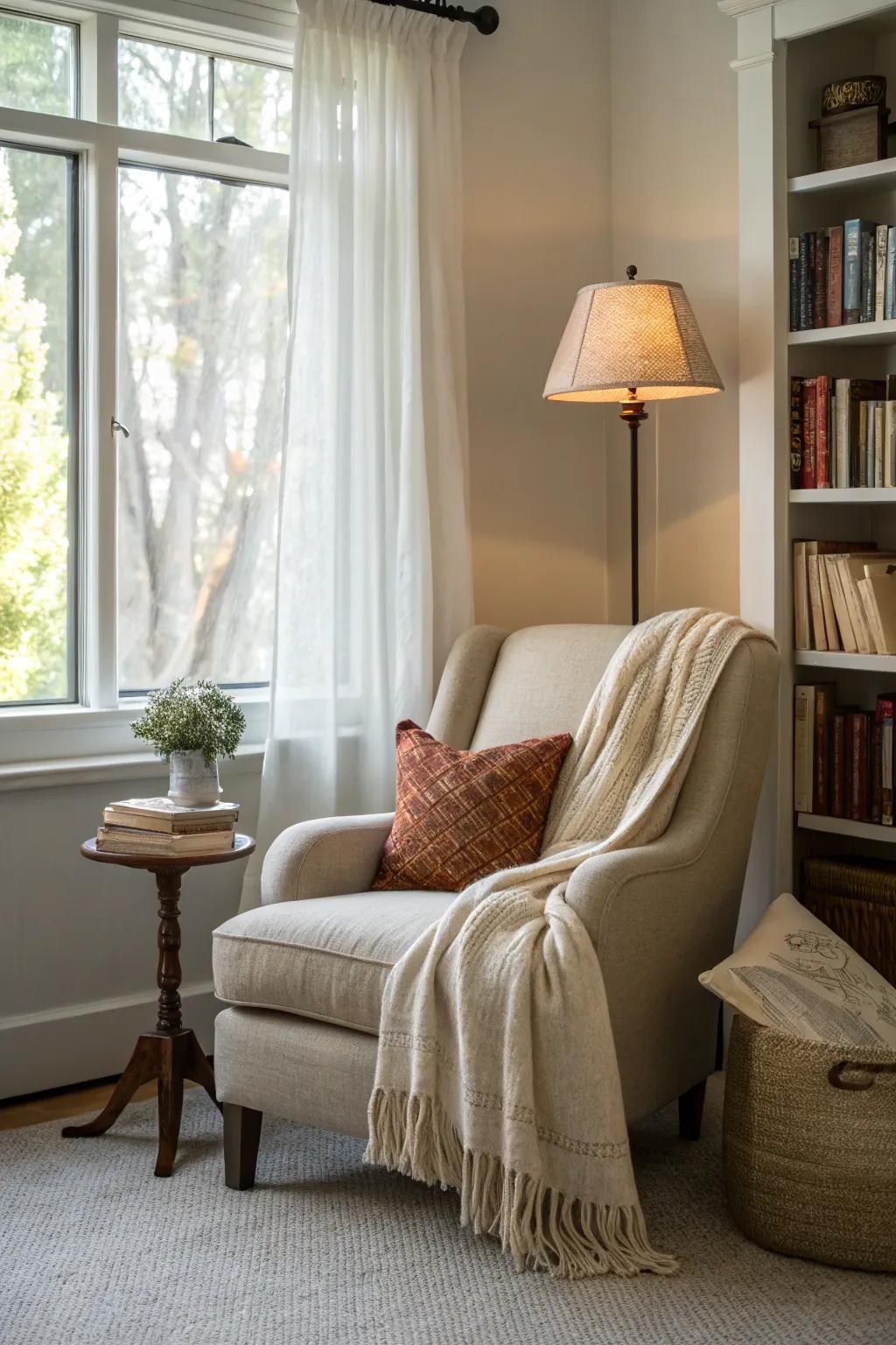 A reading nook offers a comforting sanctuary within your bedroom.