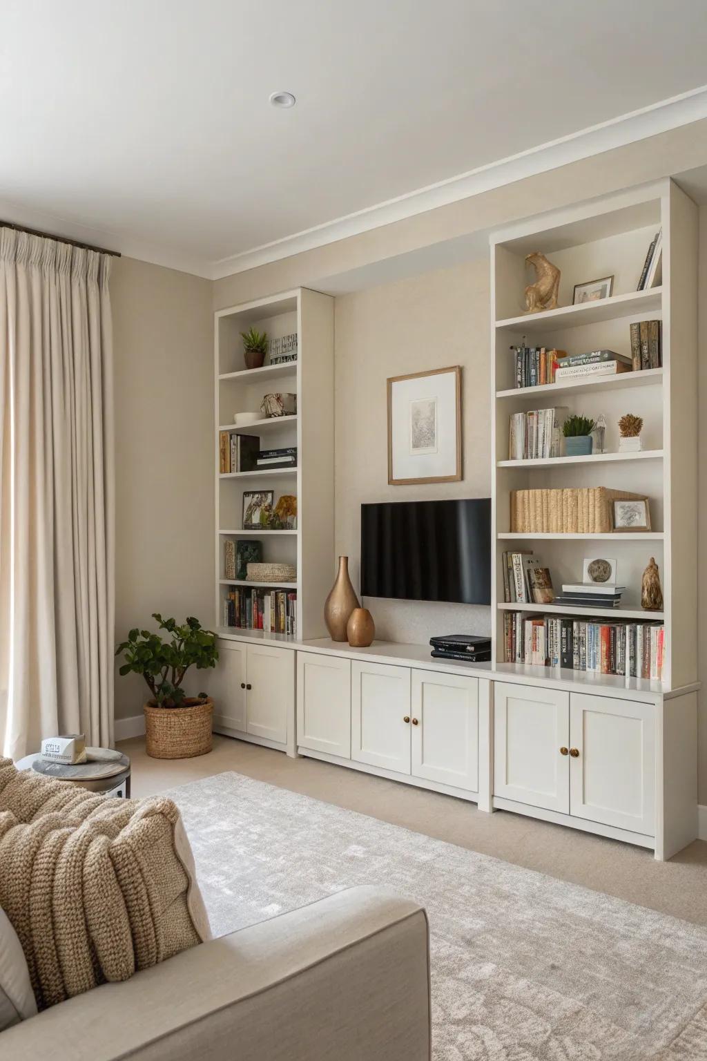 Simple shelving maintains organization and brightness.