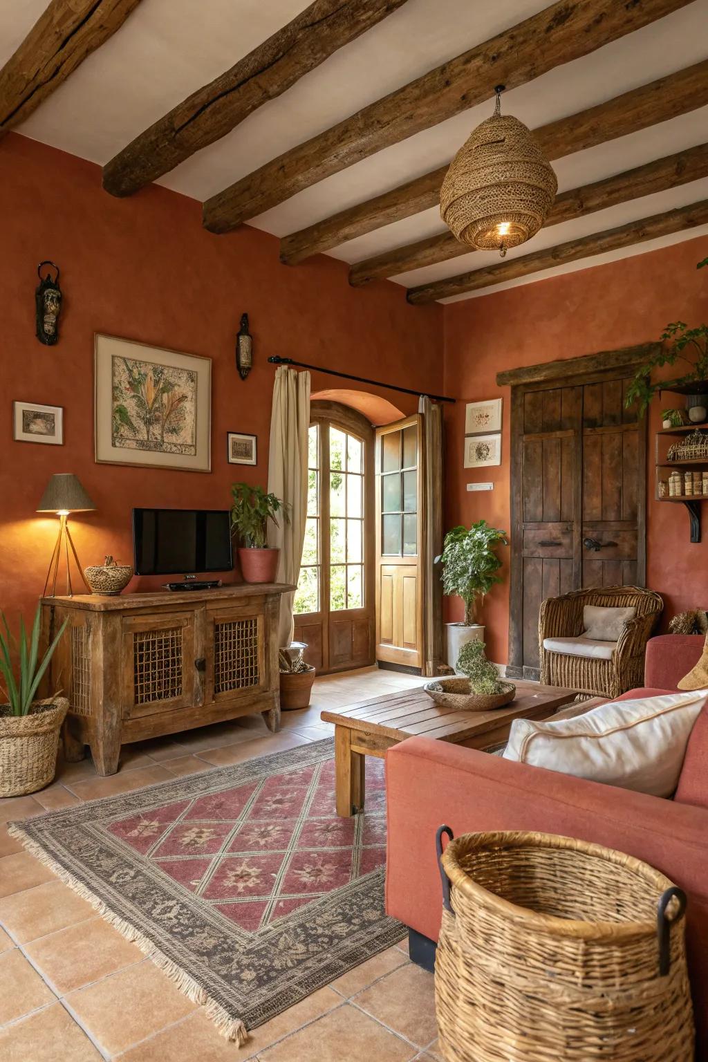 Terracotta walls add earthy warmth and appeal.