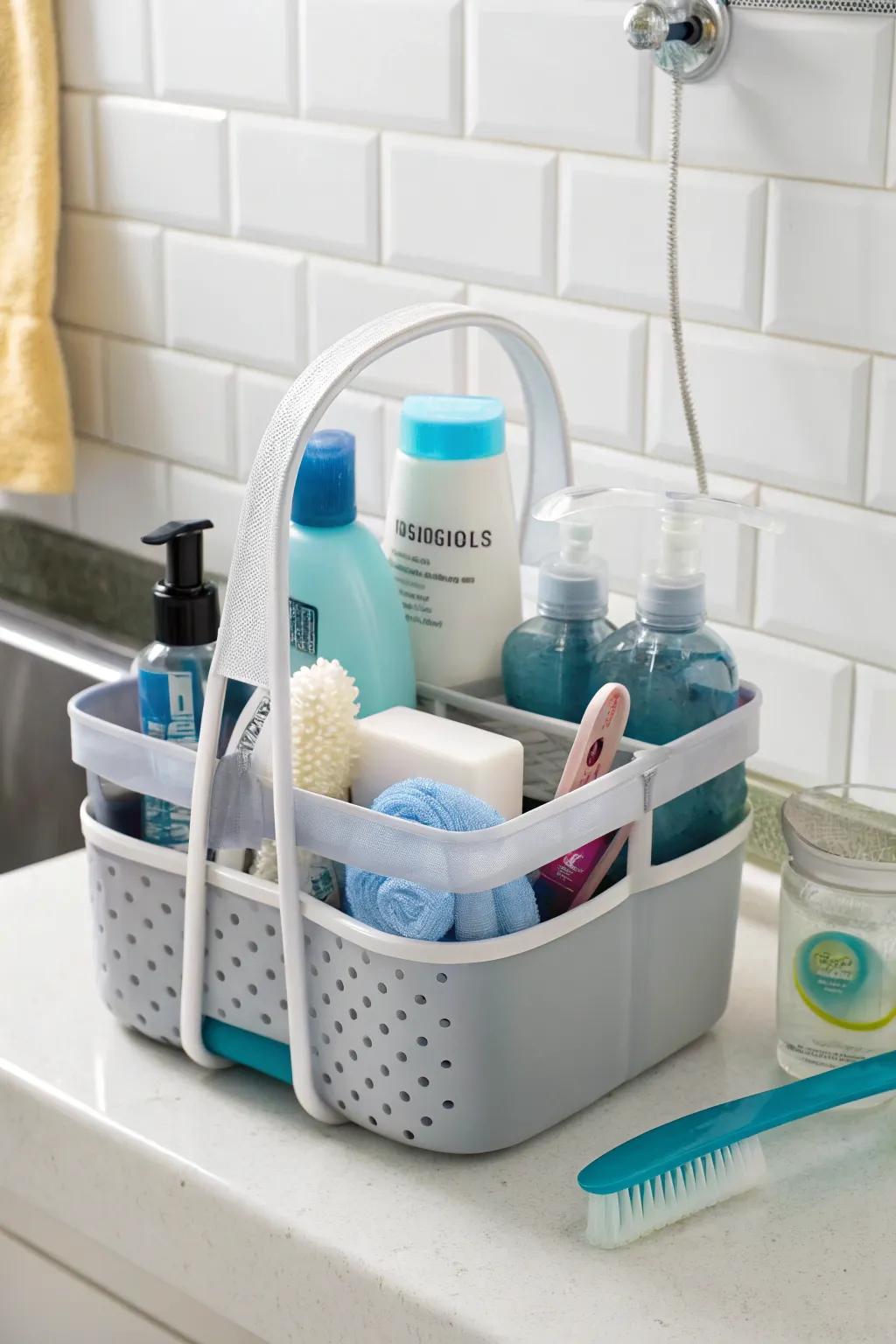 Carry your essentials anywhere using a carry-along shower butler.