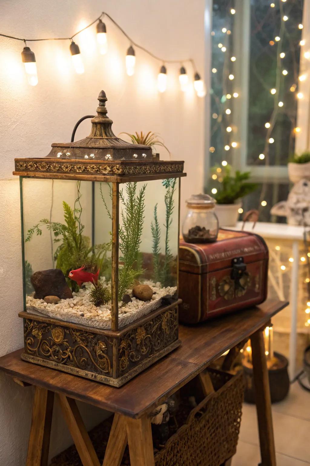 A vintage styled tank creates nostalgic charm for your betta.