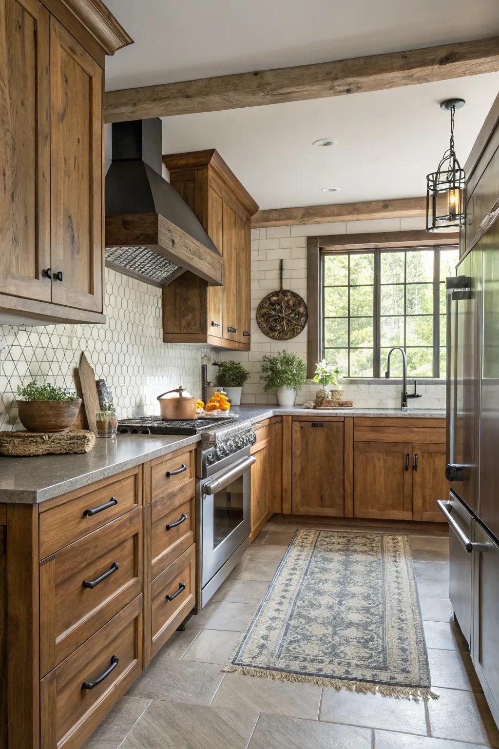 A mix of modern and traditional elements offers a balanced aesthetic.