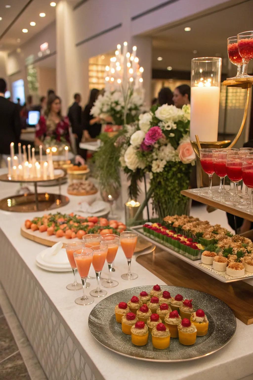 A thematic food and beverage display that complements the party decor.