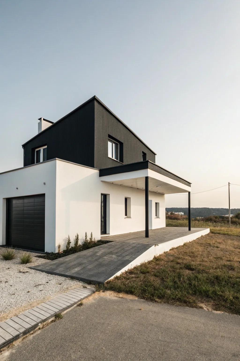 A minimalistic design brings tranquility to this black and white house.