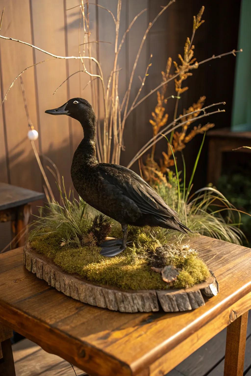 A bronzewing sculpture emphasized via natural motifs exuding authenticity.