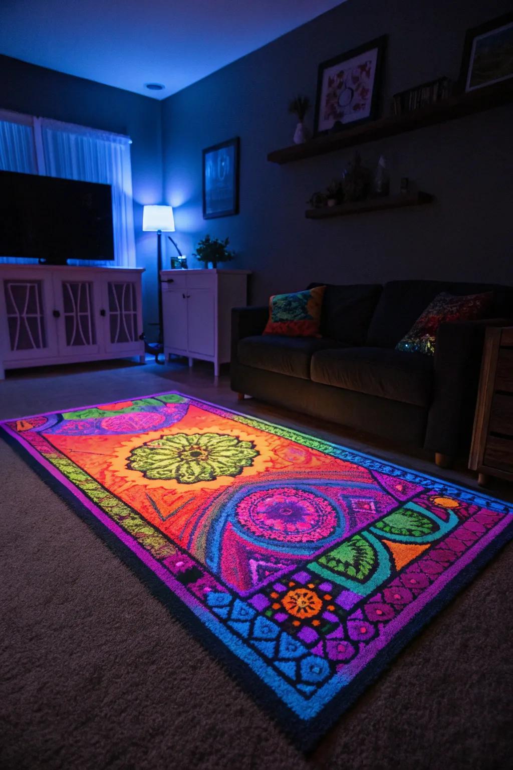 UV-sensitive rugs add texture and visual flair.