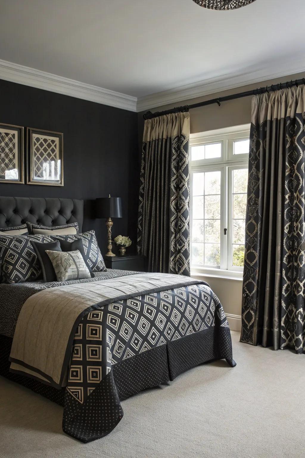 The mixing of visuals can infuse depth into a monochromatic interior.
