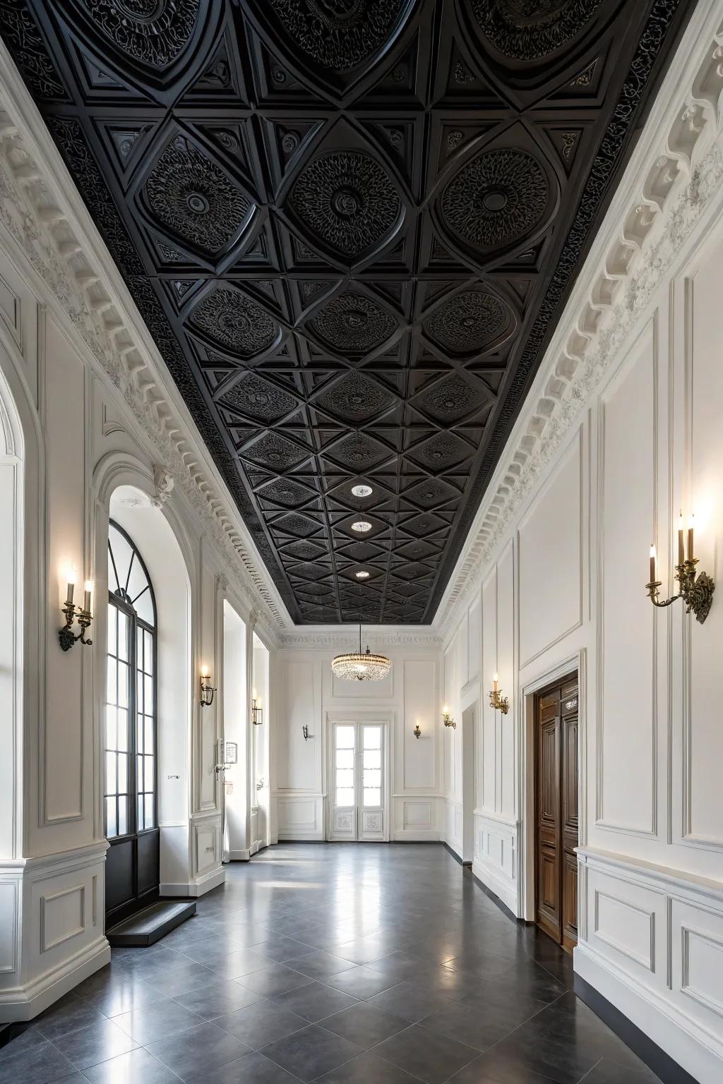 A black ceiling enriching the drama of a room.