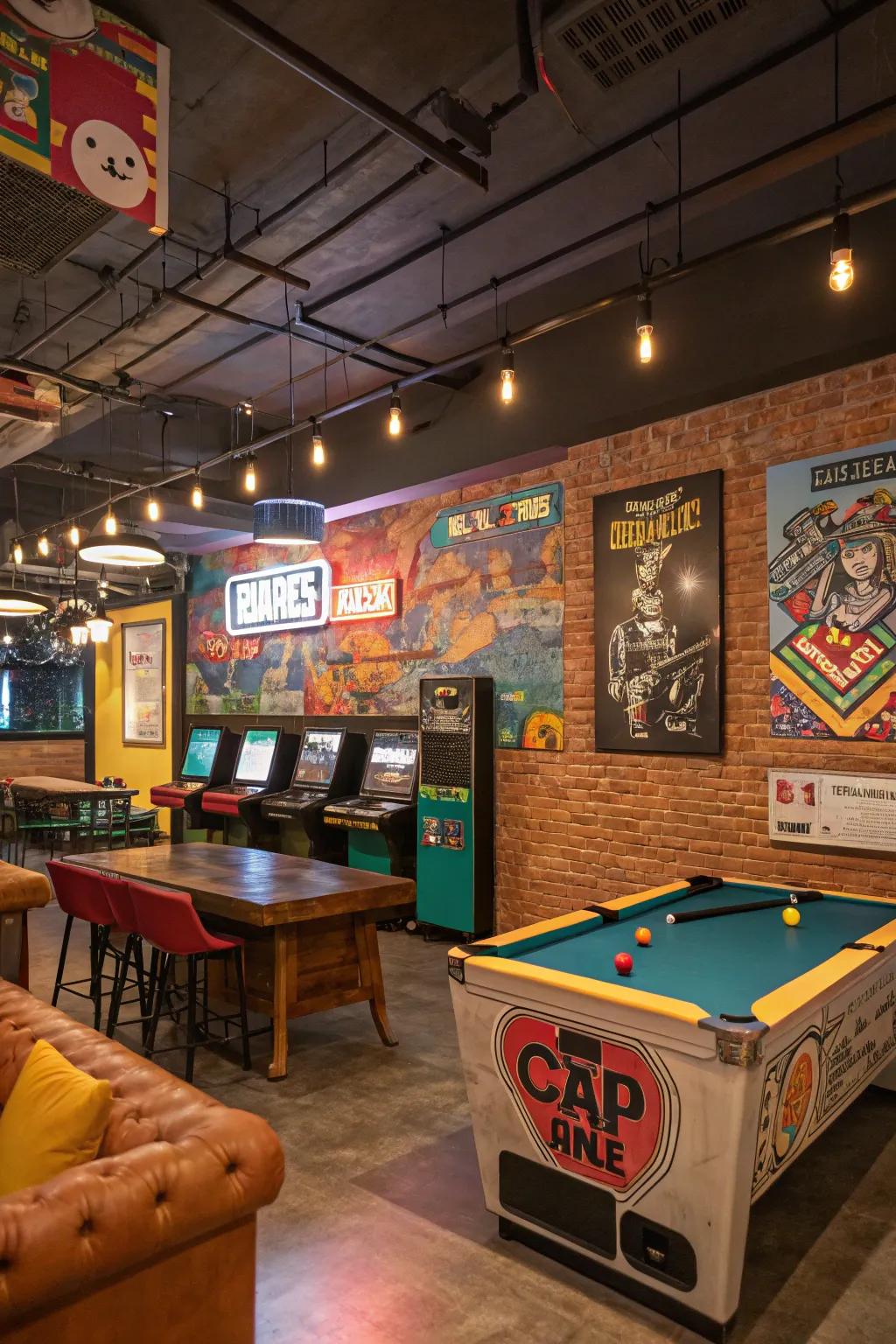 Ornamental wall art customizes your game room experience.