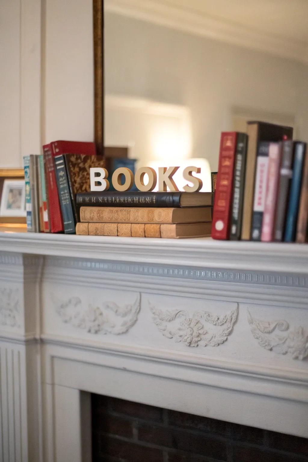 Book titles arranged to tell a story.