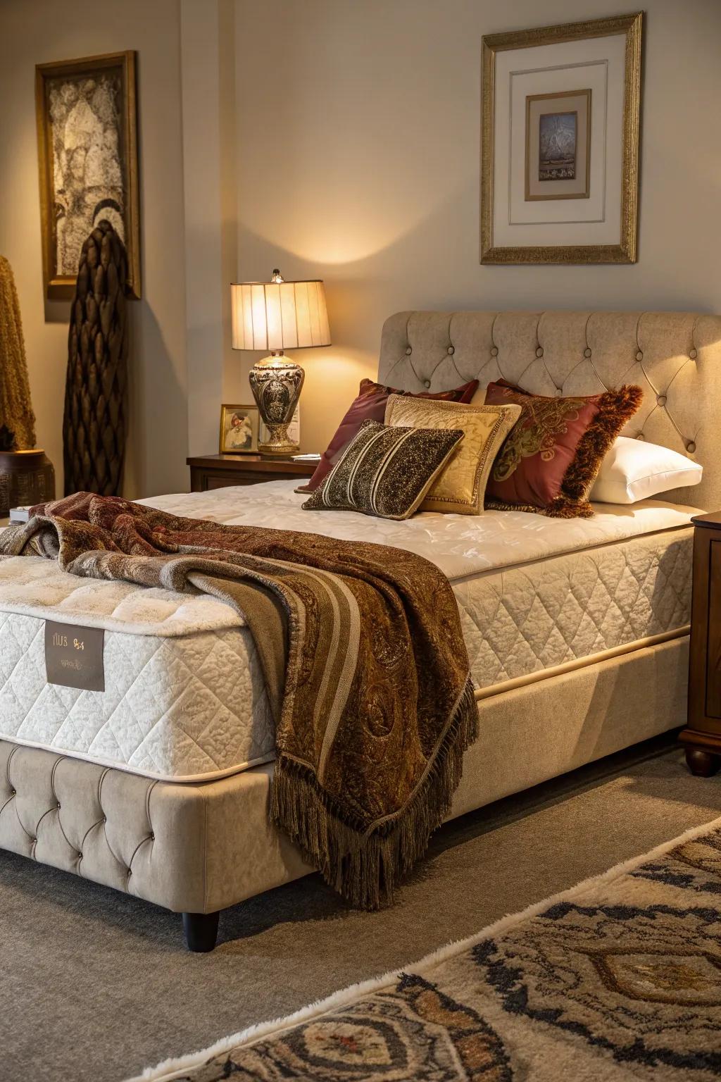 Luxurious fabrics enhance comfort and style.