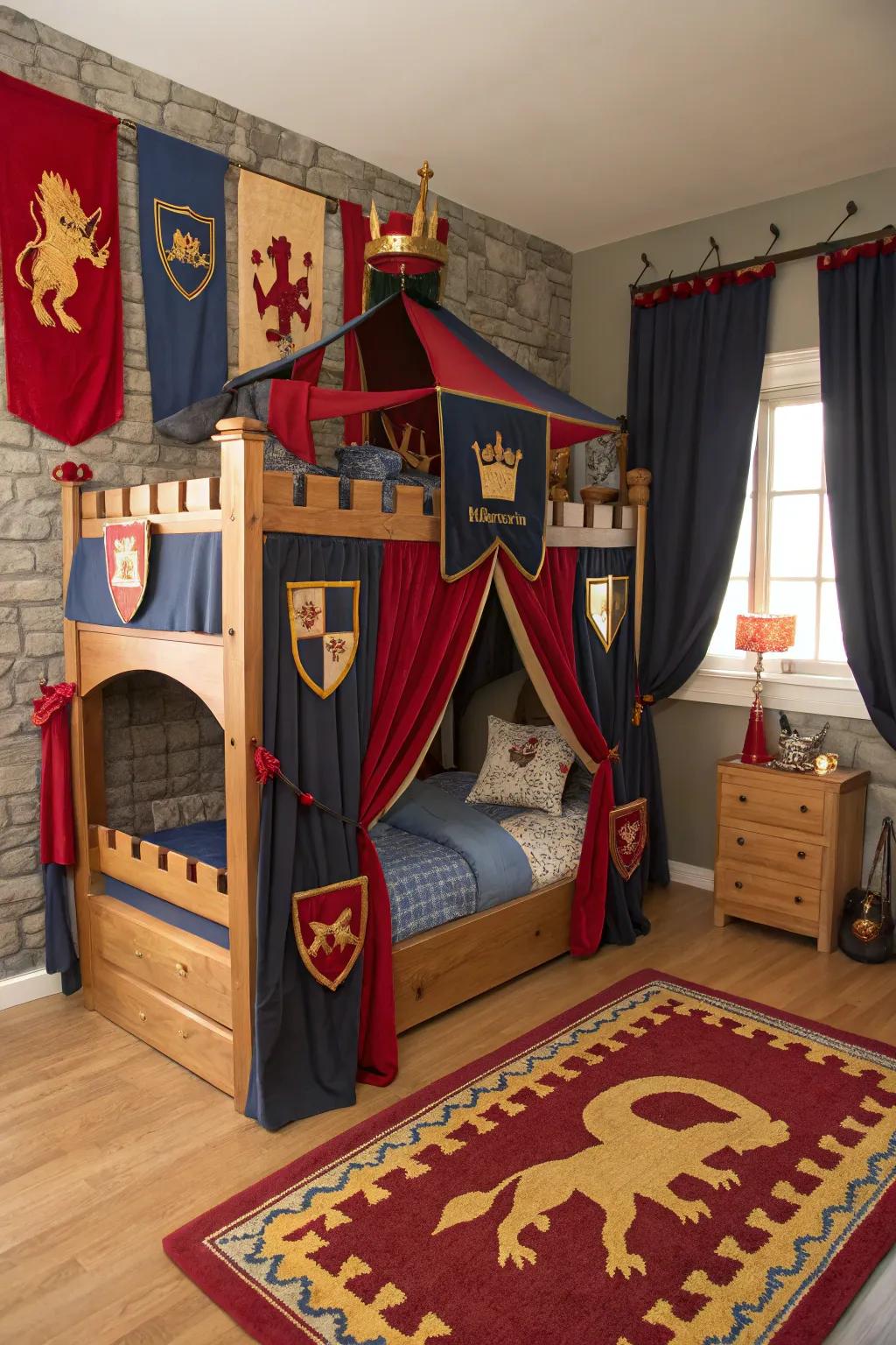 Watch over the night from a grand castle-themed canopy bed.